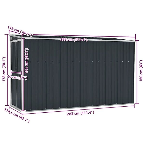 VIDAXL - vidaXL Abri de jardin mural Anthracite 118x288x178 cm Acier - large