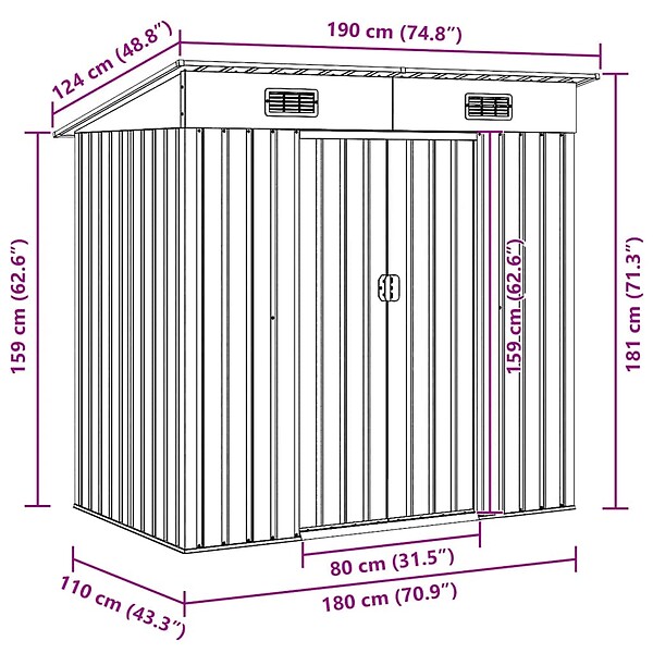 VIDAXL - vidaXL Abri de stockage pour jardin Marron 194x121x181 cm Acier - large