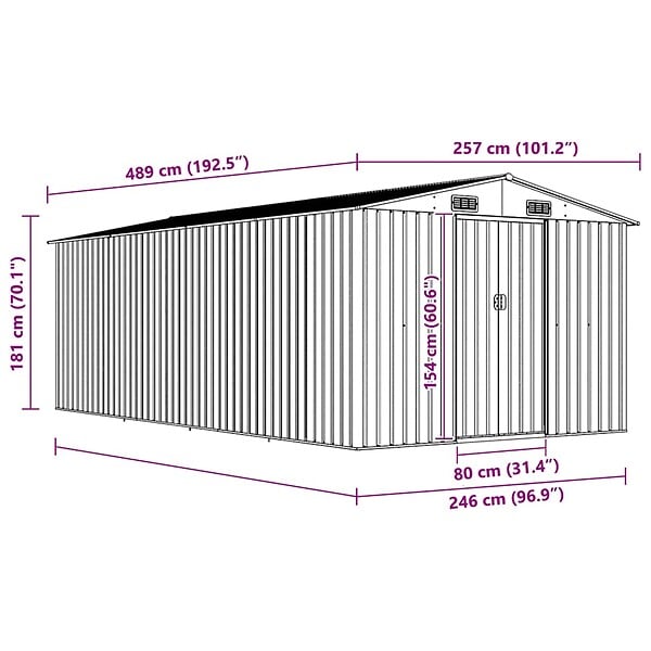 VIDAXL - vidaXL Abri de jardin 257x489x181 cm Métal Gris - large