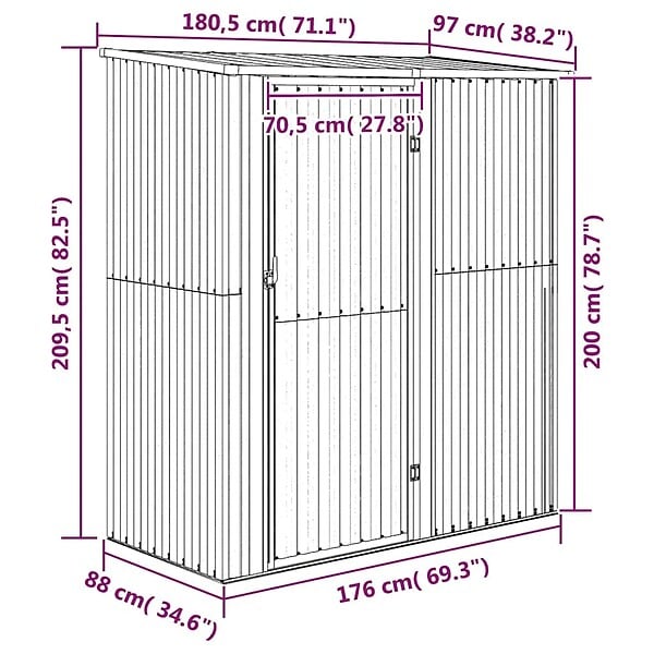 VIDAXL - vidaXL Abri de jardin Gris 180,5x97x209,5 cm Acier galvanisé - large
