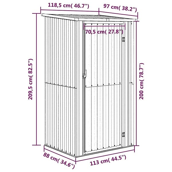 VIDAXL - vidaXL Abri de jardin Gris 118,5x97x209,5 cm Acier galvanisé - large
