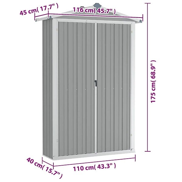 VIDAXL - vidaXL Abri de jardin Gris 116x45x175 cm Acier galvanisé - large