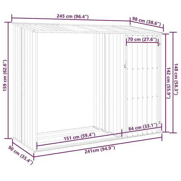 VIDAXL - vidaXL Abri à bois de jardin Vert 245x98x159 cm Acier galvanisé - large