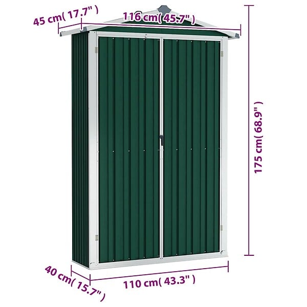 VIDAXL - vidaXL Abri de jardin Vert 116x45x175 cm Acier galvanisé - large