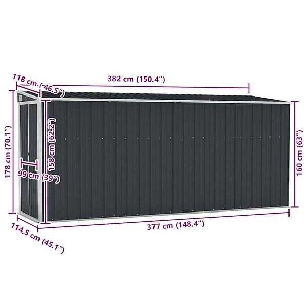 VIDAXL - vidaXL Abri de jardin mural Anthracite 118x382x178 cm Acier - large