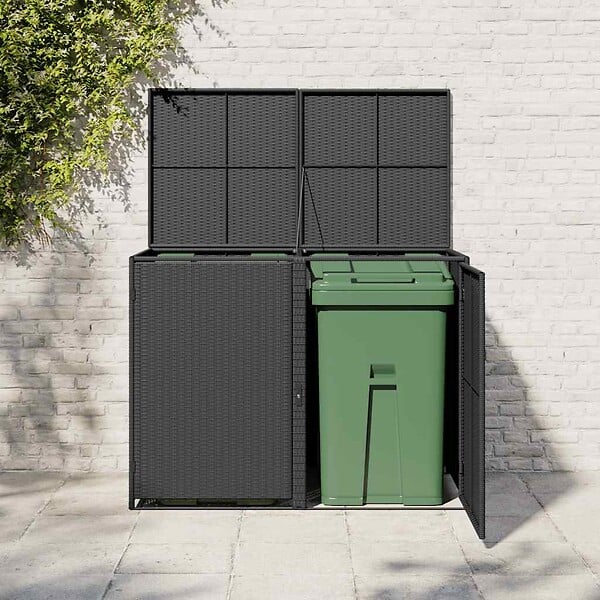 VIDAXL - vidaXL Abris pour poubelle double Résine tressée Noir 148x80x111 cm - large