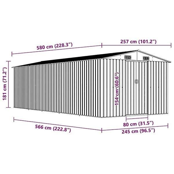 VIDAXL - vidaXL Abri de jardin 257x580x181 cm Métal Gris - large