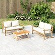 VIDAXL - vidaXL Banc de jardin avec coussins blanc crème bambou - vignette