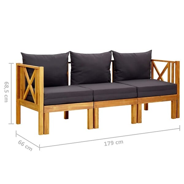 VIDAXL - vidaXL Banc de jardin 3 places et coussins 179 cm Bois d'acacia massif - large