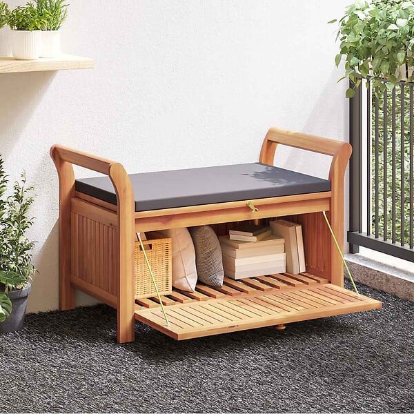 VIDAXL - vidaXL Banc de rangement de jardin avec coussin 91 cm Bois d'acacia - large