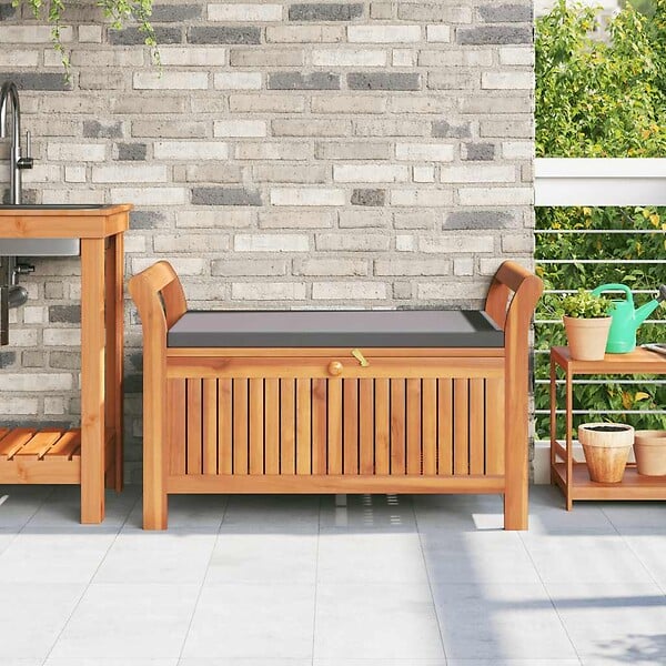 VIDAXL - vidaXL Banc de rangement de jardin avec coussin 91 cm Bois d'acacia - large