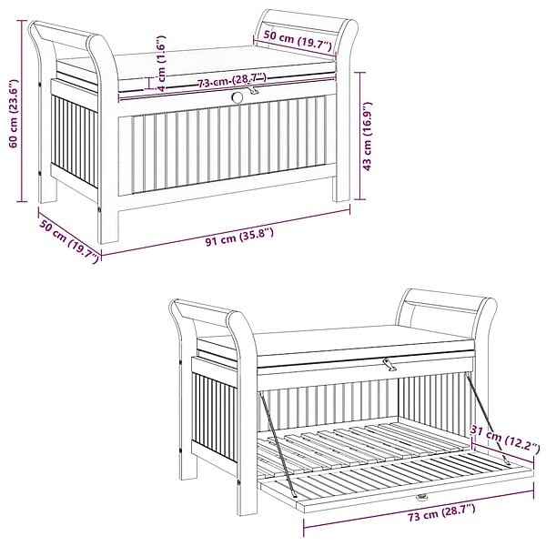 VIDAXL - vidaXL Banc de rangement de jardin avec coussin 91 cm Bois d'acacia - large