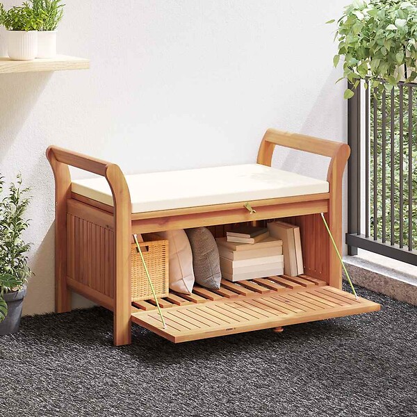VIDAXL - vidaXL Banc de rangement de jardin avec coussin 126 cm Bois d'acacia - large