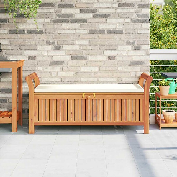 VIDAXL - vidaXL Banc de rangement de jardin avec coussin 126 cm Bois d'acacia - large