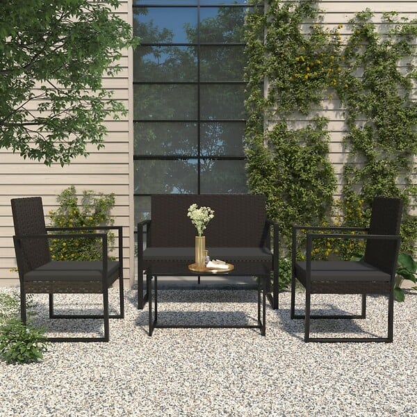 VIDAXL - vidaXL Banc de jardin avec coussins noir 106 cm résine tressée - large