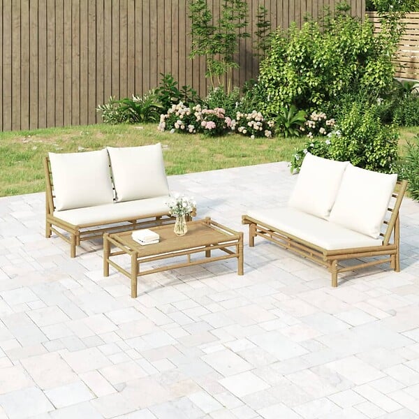 VIDAXL - vidaXL Banc de jardin avec coussins blanc crème bambou - large