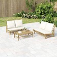 VIDAXL - vidaXL Banc de jardin avec coussins blanc crème bambou - vignette