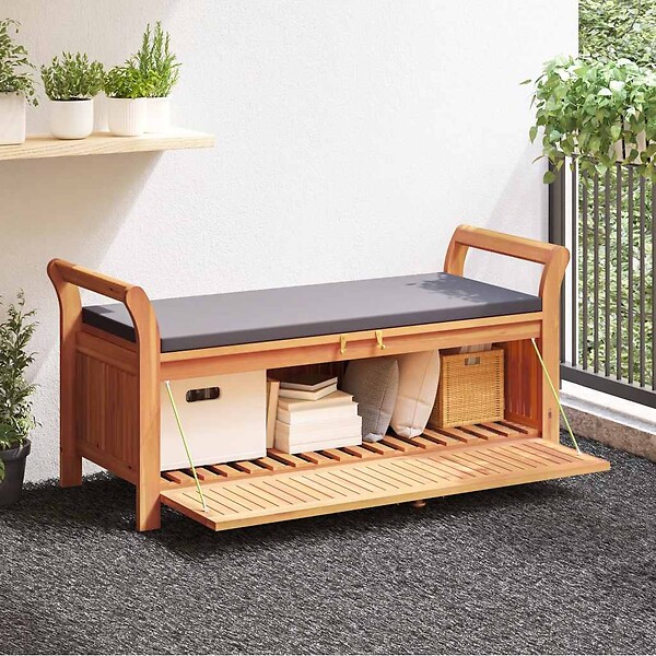 VIDAXL - vidaXL Banc de rangement de jardin avec coussin 126 cm Bois d'acacia - large
