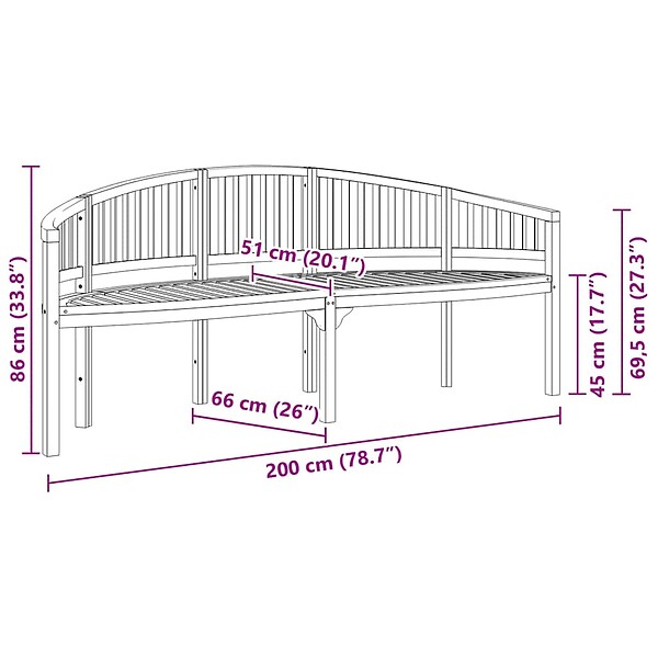 VIDAXL - vidaXL Banc de jardin en forme de banane 200 cm bois de teck solide - large