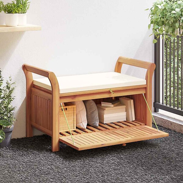 VIDAXL - vidaXL Banc de rangement de jardin avec coussin 91 cm Bois d'acacia - large