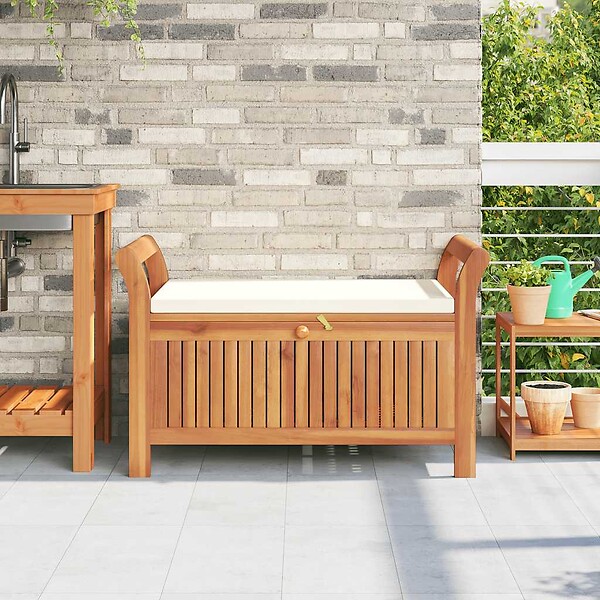 VIDAXL - vidaXL Banc de rangement de jardin avec coussin 91 cm Bois d'acacia - large