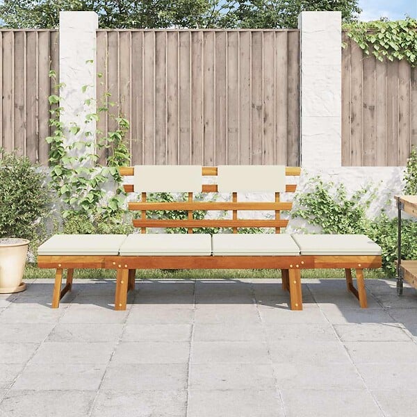 VIDAXL - vidaXL Banc de jardin avec coussins 2-en-1 190 cm Bois solide d'acacia - large