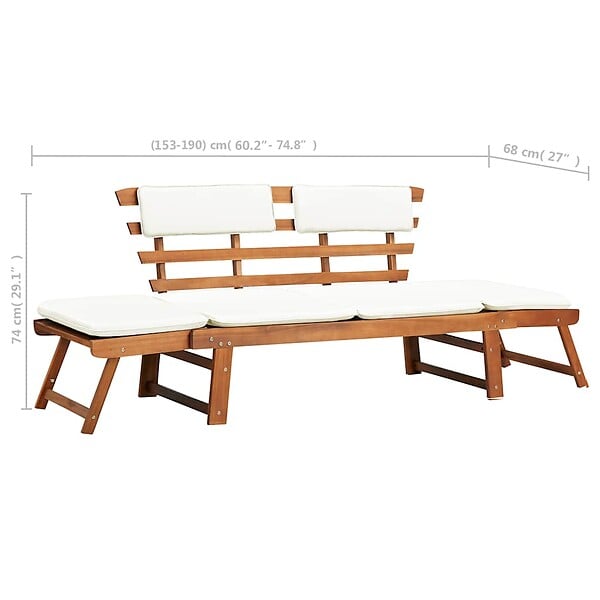 VIDAXL - vidaXL Banc de jardin avec coussins 2-en-1 190 cm Bois solide d'acacia - large