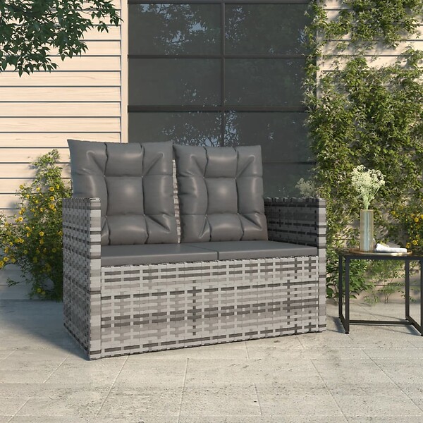 VIDAXL - vidaXL Banc de jardin avec coussins Gris 105 cm Résine tressée - large