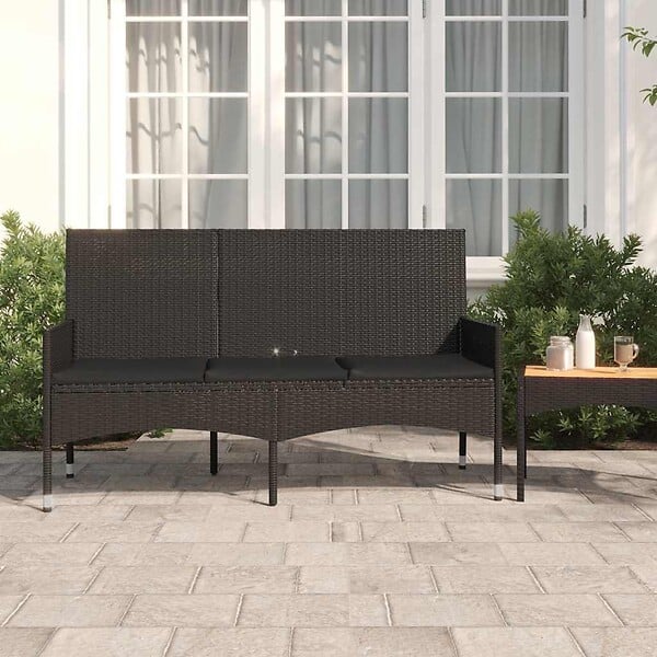 VIDAXL - vidaXL Banc de jardin à 3 places avec coussins Noir Résine tressée - large