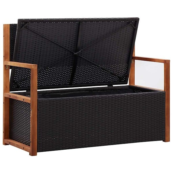 VIDAXL - vidaXL Banc de jardin 115 cm Résine tressée et bois d'acacia Noir - large