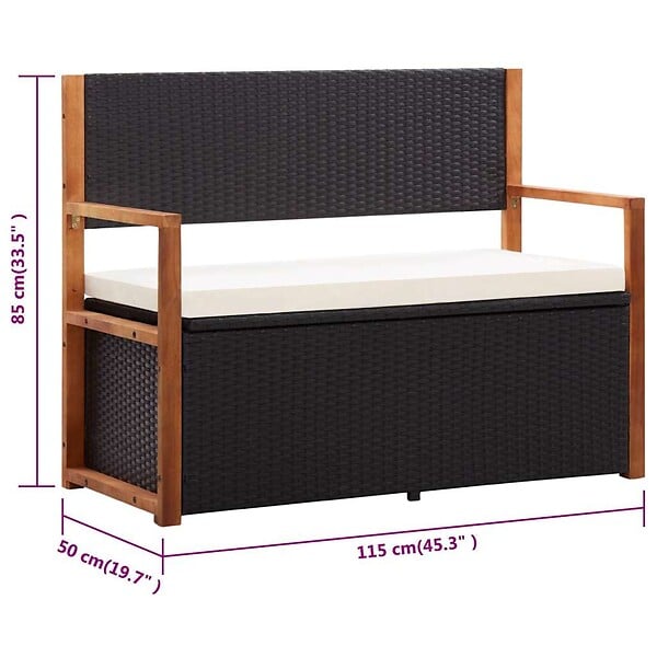 VIDAXL - vidaXL Banc de jardin 115 cm Résine tressée et bois d'acacia Noir - large