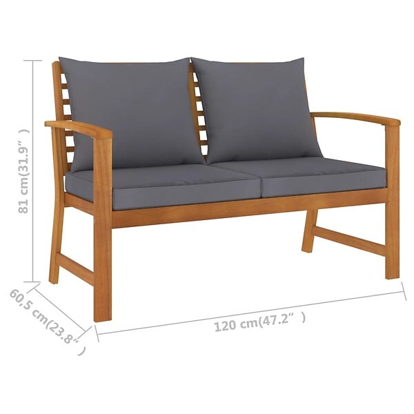 VIDAXL - vidaXL Banc de jardin 120cm et coussin gris foncé Bois solide d'acacia - large