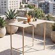OVIALA - Table haute de jardin en métal ivoire 120 cm - Palavas - vignette