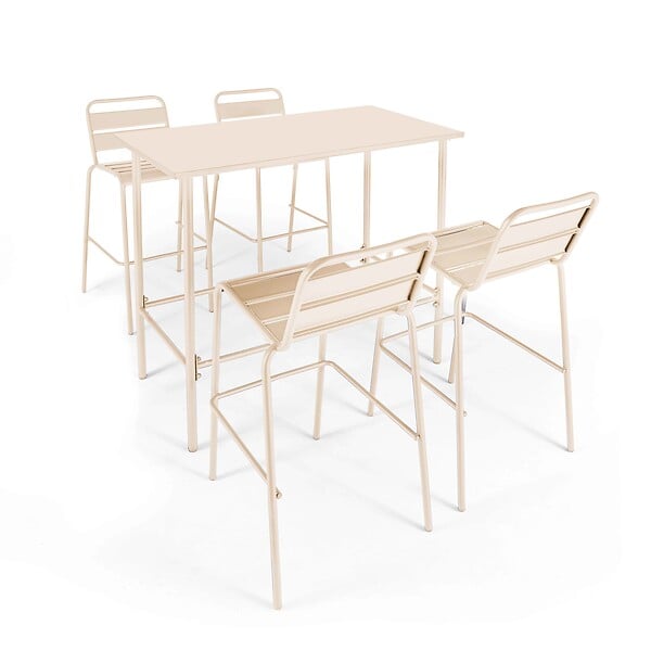 OVIALA - Table haute de jardin en métal ivoire 120 cm - Palavas - large