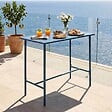 OVIALA - Table haute de jardin en métal bleu pacific 120 cm - Palavas - vignette