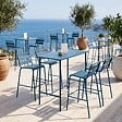 OVIALA - Table haute de jardin en métal bleu pacific 120 cm - Palavas - vignette