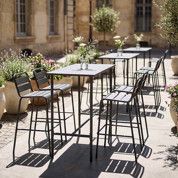 OVIALA - Table de bar en métal anthracite - Palavas - large
