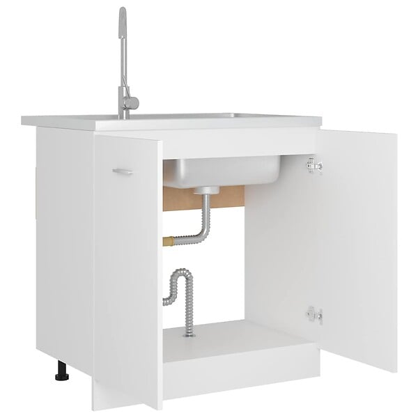 VIDAXL - vidaXL Armoire de plancher d'évier "Lyon" Blanc Bois ingénierie - large