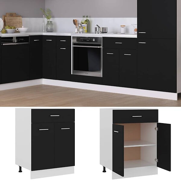 VIDAXL - vidaXL Armoire de plancher à tiroir "Lyon" Noir 60x46x81,5 cm - large