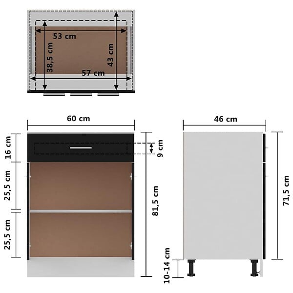 VIDAXL - vidaXL Armoire de plancher à tiroir "Lyon" Noir 60x46x81,5 cm - large