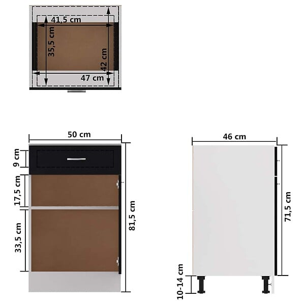VIDAXL - vidaXL Armoire de plancher à tiroir "Lyon" Noir 50x46x81,5 cm - large