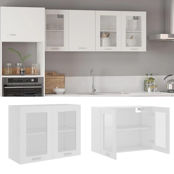 VIDAXL - vidaXL Armoire en verre suspendue "Lyon" Blanc 80x31x60 cm - large