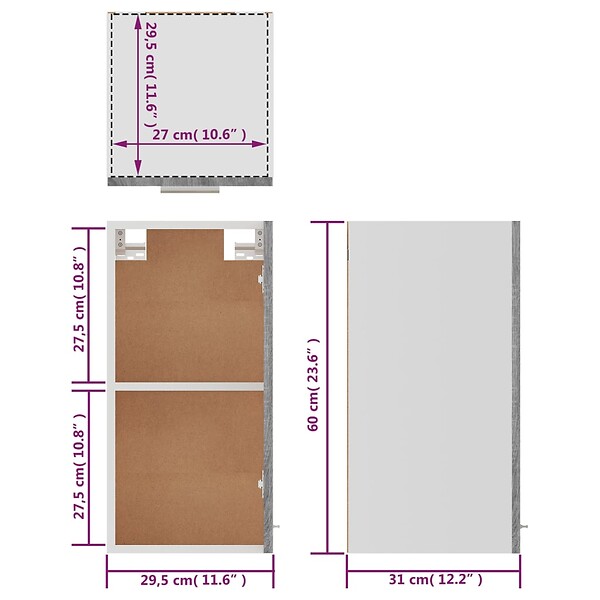 VIDAXL - vidaXL Armoire suspendue "Lyon" Sonoma gris 29,5x31x60 cm - large