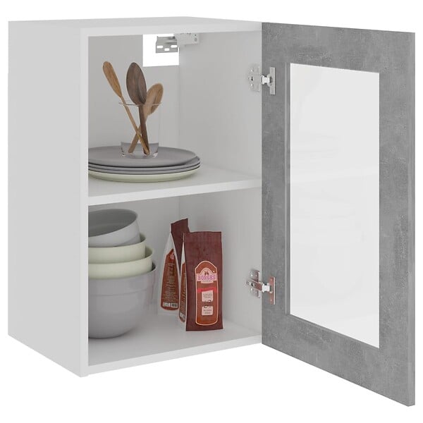 VIDAXL - vidaXL Armoire en verre suspendue "Lyon" Gris béton Bois d'ingénierie - large