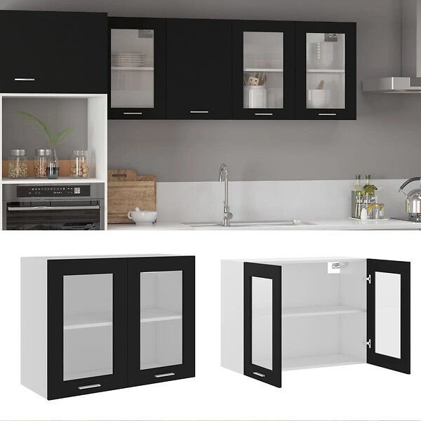 VIDAXL - vidaXL Armoire en verre suspendue "Lyon" Noir 80x31x60 cm - large