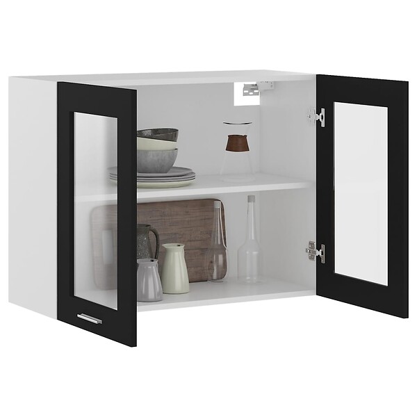 VIDAXL - vidaXL Armoire en verre suspendue "Lyon" Noir 80x31x60 cm - large