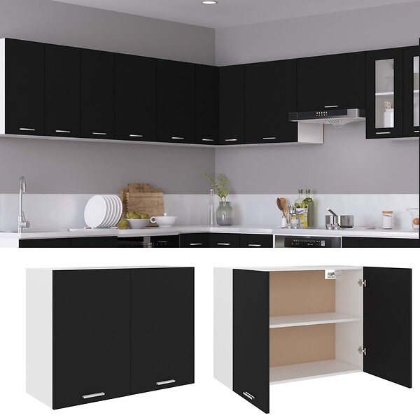 VIDAXL - vidaXL Armoire suspendue "Lyon" Noir 80x31x60 cm Bois d’ingénierie - large
