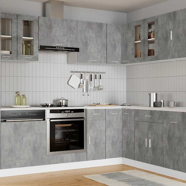 VIDAXL - vidaXL Armoire en verre suspendue "Lyon" Gris béton Bois d'ingénierie - large