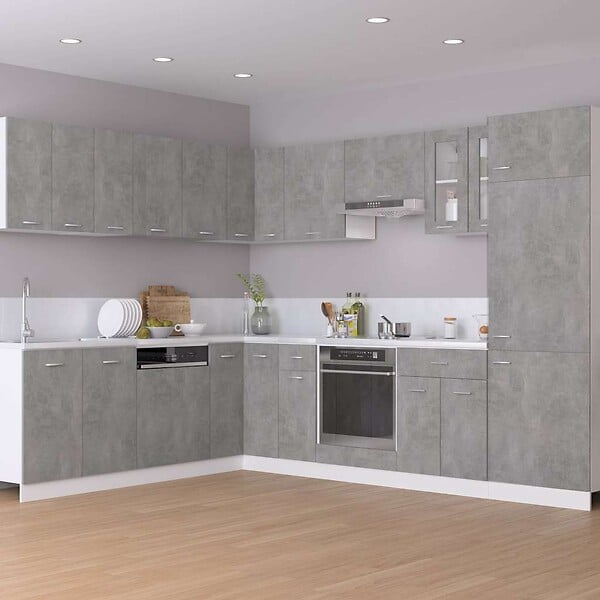 VIDAXL - vidaXL Armoire en verre suspendue "Lyon" Gris béton Bois d'ingénierie - large