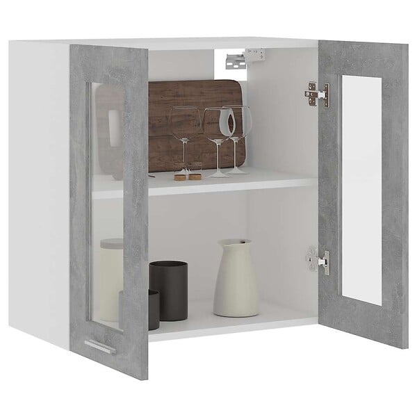 VIDAXL - vidaXL Armoire en verre suspendue "Lyon" Gris béton Bois d'ingénierie - large